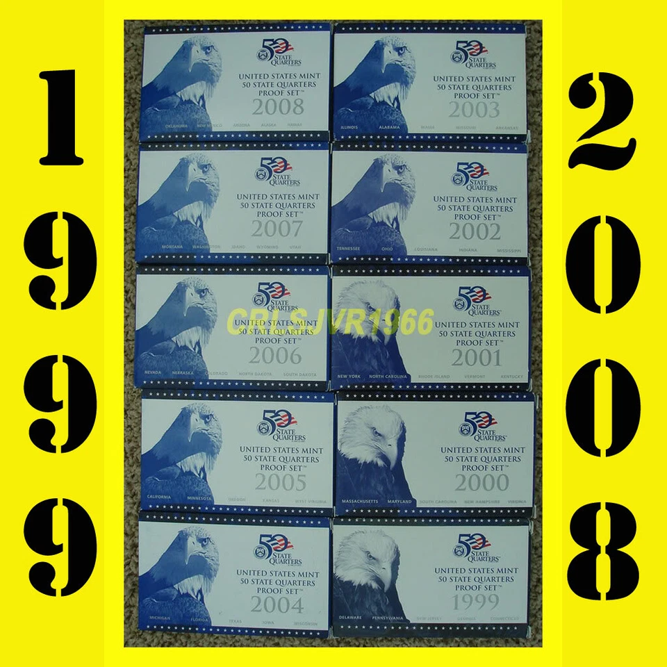 10 United States US MINT 50 State Quarters Proof Sets (1999-2008) with COA's - Image 1 of 3