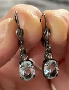 Vintage rhinestone drop earrings 1” long Light Blue Tint Sparkle Leverback - Picture 1 of 5