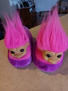 Vintage 90's Russ Berrie Troll Slippers Kids Medium Size 4-5 Nostalgia - Picture 1 of 8