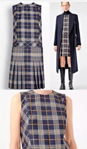 Abito a tubino Burberry nuovo con etichette $1250 Alana NAVY CHECK - taglia US 8 UK 10 42EU - Foto 1 di 11