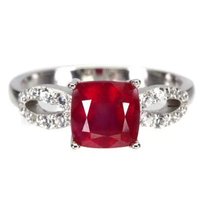 925 Sterling Silver Ring Cushion Ruby 7mm Simulated Cz Gemstone Jewelry - Image 1 of 4