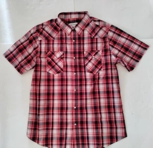 John Blair Men's Large Tall Red Plaid Pearl Snap Western Shirt Short Sleeve New - Picture 1 of 8