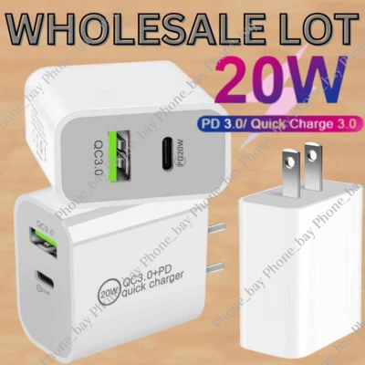 20W PD USB-C Power QC 3.0 Adaptador Cargador de Pared Rápido Cubo Para iPhone Android Lote Foto 1 de 4