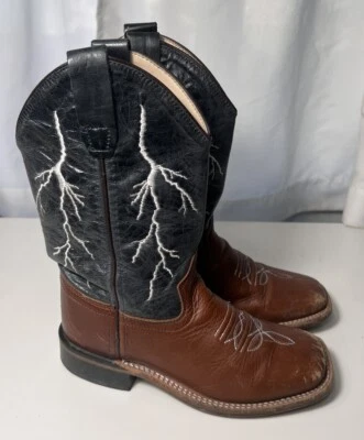 Kids Cody James Black Brown Leather Lightning Square Toe Western Boots: 13-O.D - Image 1 of 4