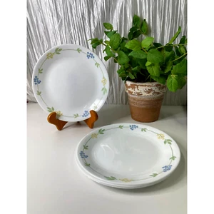 Corelle Secret Garden Dinner Plates 10 1/4" Blue Yellow Flowers USA Set of 4 - Picture 1 of 10