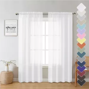 72 Inch Long White Sheer Curtains 2 Panels for Living Room Bedroom Voile Window - Picture 1 of 9