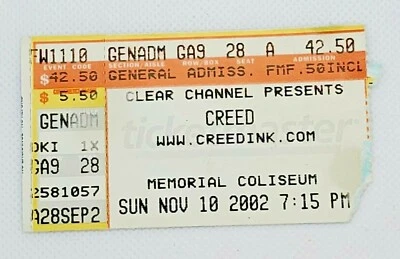 2002 Creed Ticket Stub Memorial Coliseum Los Angeles California Brian Marshall - Image 1 of 2