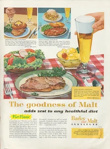 1959 Barley and Malt Institute Beer Steak Luncheon Low-Calorie Vintage Print Ad - Picture 1 of 1