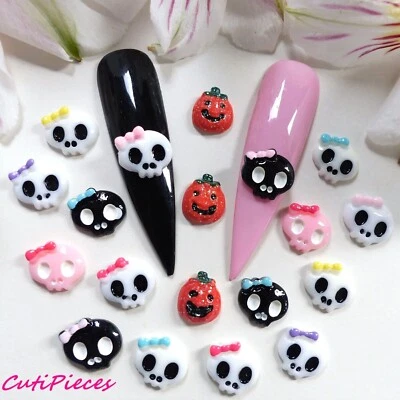 3D Nail Art Skulls Skeleton Ghost Rhinestone Pumpkin Bows Glitter Embellishment