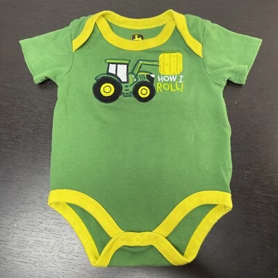 约翰迪尔男宝宝衣服尺寸 6-9 个月短袖连体拖拉机衬衫 — 第 1/4 张图片