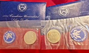 1971 Eisenhower Uncirculated Silver Dollar US Mint Set Blue IKE Coin 40% 2 Coins - Picture 1 of 7