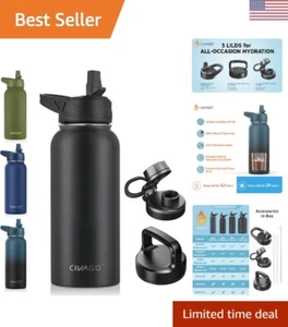 Leakproof 32 oz Insulated Water Bottle with Straw - Stainless Steel Sports Flask - Picture 1 of 7