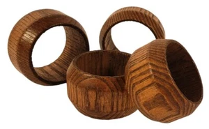 Napkin Rings Wood Lot of 4 MCM Woodgrain 1.5" Round Natural Brown Vintage A38 * - Picture 1 of 3