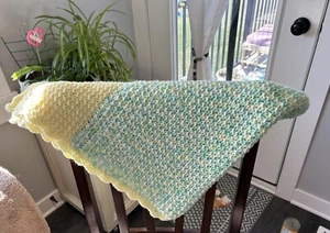 Baby blanket Hand Crocheted Yellow & Green colors approx 40 X 40 Inches - Picture 1 of 6