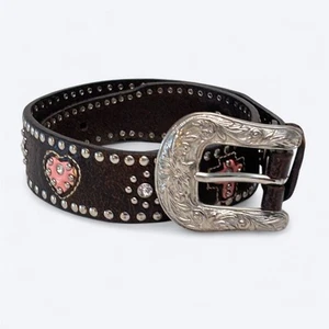 Nacona Western Cross & Heart Belt Girls 22" Studded Rhinestones Genuine Leather - Picture 1 of 9