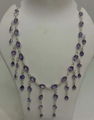 Collana fatta a mano in argento sterling 925 con pietre preziose ametista... - Immagine 1 di 4