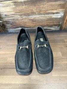 Vintage Gucci Gold Horsebit schwarz Wildleder Leder Anstoßsohle Herren 11D - Bild 1 von 9