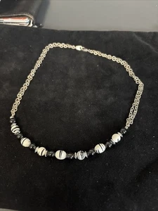 Vintage-Style Beaded Necklace • Multi-Strand Twisted Rope • Black & White Choker - Picture 1 of 3