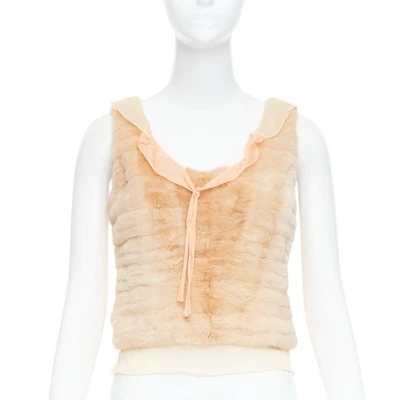 rare PRADA Vintage cream dyed fur pink silk satin bow vest top IT40 S - Image 1 of 4