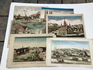 6 grabados de placa de cobre coloreada a mano del siglo XVIII - Imagen 1 de 17