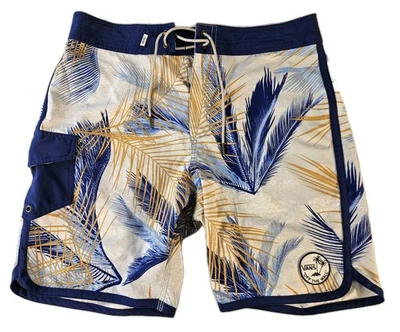 VANS Off The Wall Mens Board Shorts Tropical Stretch Floral Blue Gold Size 32 - Image 1 of 4