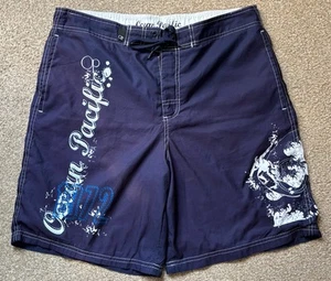 OCEAN PACIFIC Sunwear Board Shorts Mens Medium W32 Blue OP 1972 Pool Beach - Picture 1 of 9