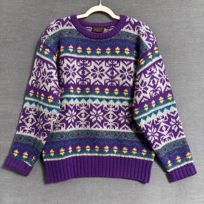 Vintage Chaps Ralph Lauren Sweater M Shetland Wool Purple Fair Isle Nordic 90s - Image 1 of 4