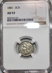 NGC AU-53 1881 Nickel Three Cent Piece, Lightly Circulated w/ Mild Luster. - Picture 1 of 8