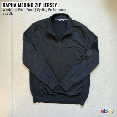 Camiseta deportiva de ciclismo Rapha para hombre de lana merino 1/4 cremallera panel a prueba de viento negra/gris XL USADA EN EXCELENTE ESTADO Foto 1 de 4