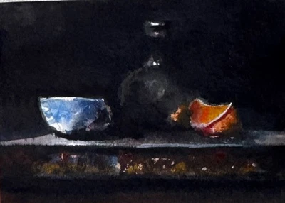 Pintura a óleo feita à mão ACEO ORIGINAL - quebra para chá com tangerina - JFM  - Imagem 1 de 2