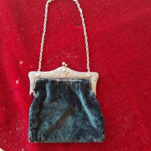 Borsa da sera, teatro, argentata, velluto con staffa in metallo, ottima - Foto 1 di 4