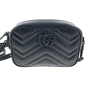 Gucci Quilted Mini Bag 448065 Gg Marmont Leather Black Shoulder For Women - Picture 1 of 12