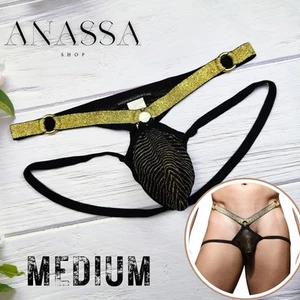 Andrew Christian sexy Herren Unterwäsche Glam Streifen Tanga, schwarz/gold, Medium - Bild 1 von 7