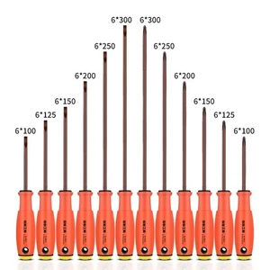 Extra Long Magnetic Screwdriver Bits Slotted Phillips Rubber Grip Handle 6mm - Picture 1 of 12
