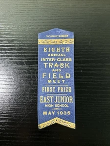 1935 Track And Field Meet First Place Ribbon East Junior HS Lancaster, PA - Picture 1 of 6