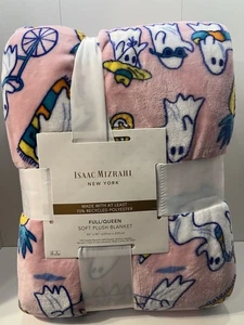 Isaac Mizrahi Halloween SUMMERWEEN Blanket Ghosts Pink Plush Soft Full/Queen - Picture 1 of 5
