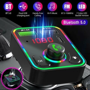 Car Wireless Bluetooth 5.0 FM Transmitter Adapter 2USB PD Charger AUX Hands-Free - Picture 1 of 11