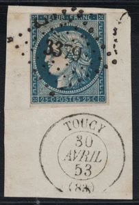 YONNE - TOUCY - 30-4-1853 - CERES N°4 OBLITERATION PC SUR FRAGMENT DE LETTRE (R) - Picture 1 of 1