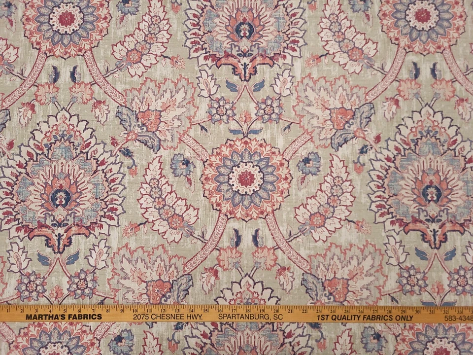 Tela Waverly CASTLEFORD PERGAMINO Rojo Azul Floral Damasco Estampado Uph Foto 1 de 4