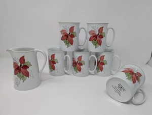 6x Block Spal Poinsettia Mugs (3 5/8", Straight Base, "B" Handle) & Creamer 4¼" - Picture 1 of 13