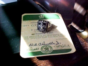 1950s Member Card & Boy Scout BSA Sterling Silver Ring Size 7 Original Patina - Picture 1 of 7
