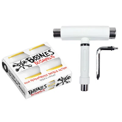 Bones Skateboard Bushings Hardcore Medium White 91A With Krown T-Tool
