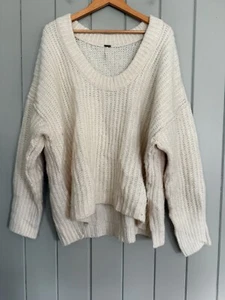 Free People maglione maglia grossa blu campana avorio S piccolo oversize scollo a V - Foto 1 di 5