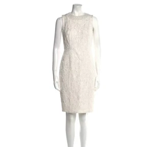 CARMEN MARC VALVO Ivory White Pearl Beaded Embellished Jacquard Sheath Dress 12 - Picture 1 of 8