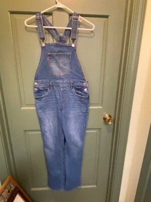 Mono con tirantes Levi's Girls rojo con lengüeta talla 16 REG lavado medio azul denim clásico Foto 1 de 4