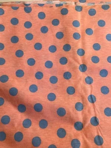 T-shirt Knit Fabric Remnant Pink with Blue Polka Dots 1 yd and 17 in x 60 in W - Picture 1 of 8