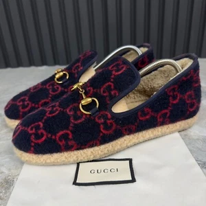 EUC Gucci Fria Horsebit Espadrille GG Loafers Blue Wool Fur 6 G or 7 US 40 EUR - Picture 1 of 21