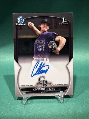 2023 Bowman Chrome #CPA-CSE Connor Staine 1st RC Rookie Auto Colorado Rockies 🟣 - Image 1 of 2