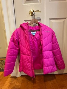 Columbia Blue Puffer Jacket Full Zip Hooded w/ Removeable Trim Girls Size Medium - Picture 1 of 4