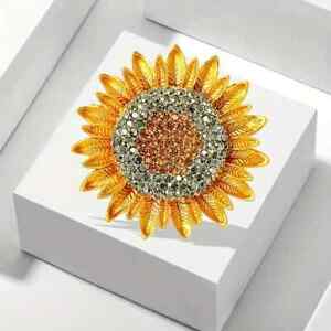 Elegant Yellow Sunflower Rhinestone Lapel Pin for Women Delicate Enamel Brooch